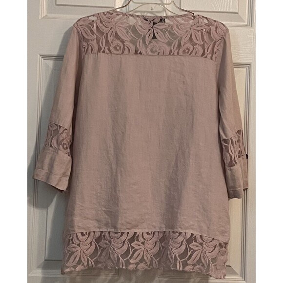 Ali Miles S Blush Linen Blouse Jacket Lace Details Boho Lagenlook Romant… - Picture 9 of 12
